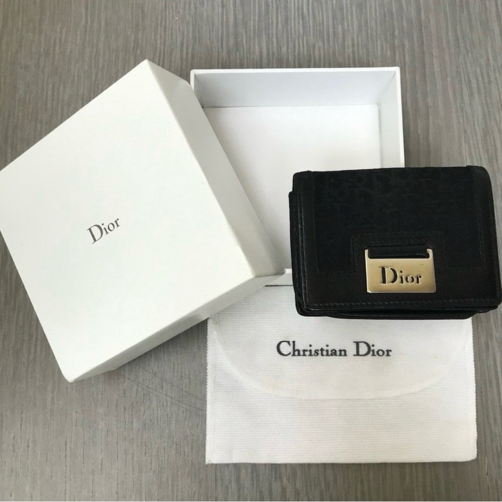 Dior Black Leather Wallet with Silver Accent